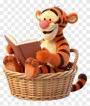 Tigger Reading In A Basket PNG