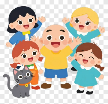 Happy Children With Cat PNG