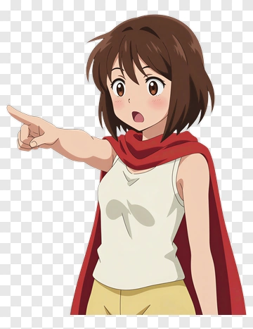 Anime Girl Pointing With Red Scarf PNG