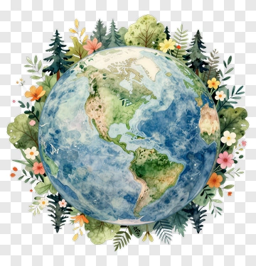 Watercolor Earth Surrounded By Nature PNG