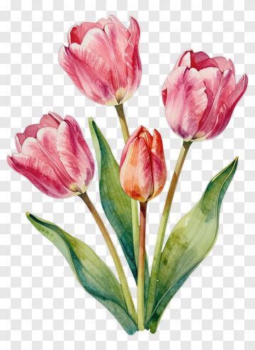 Pink Tulips Watercolor Painting PNG