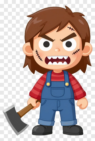 Cartoon Child With Stitches And Axe PNG