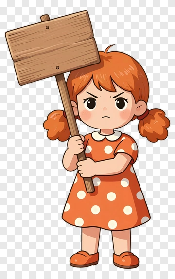 Angry Girl Holding Wooden Sign PNG