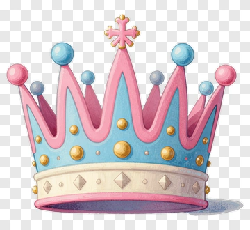 Pink And Blue Crown With Pearls And Gold PNG