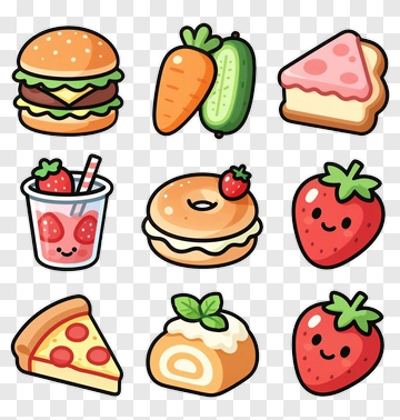 Cartoon Food Icons Collection PNG