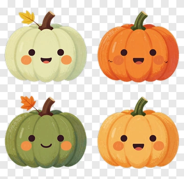 Four Cute Cartoon Pumpkins PNG