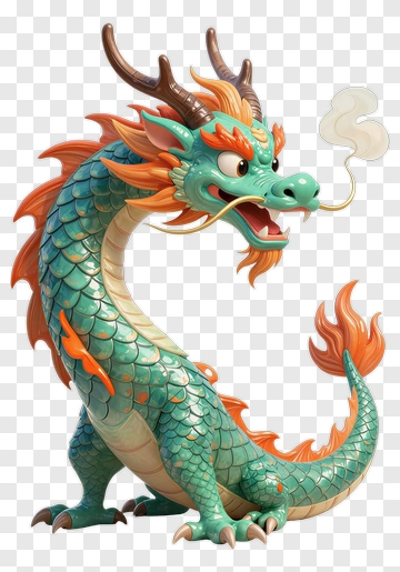 Teal And Orange Dragon PNG