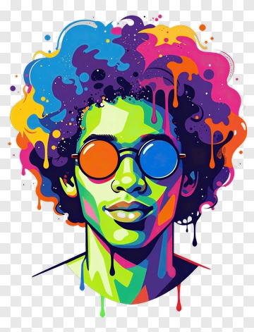 Person With Colorful Afro And Sunglasses PNG