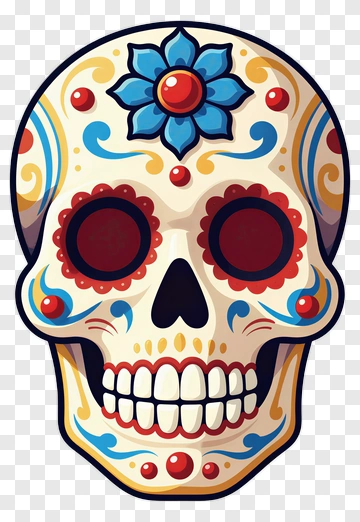 Colorful Sugar Skull With Floral Patterns PNG