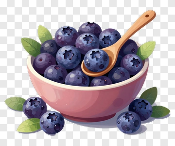 Blueberries In A Bowl With Spoon PNG