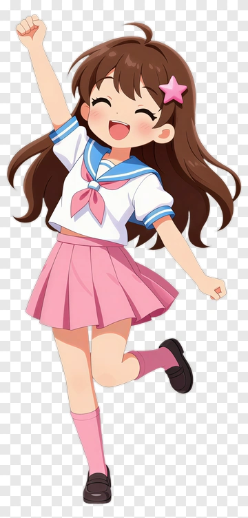 Happy Anime Girl In School Uniform PNG