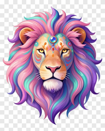 Colorful Lion With Ornate Facial Design PNG