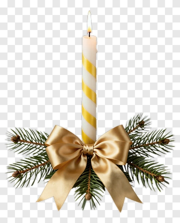 Candle With Gold Bow And Pine Branches PNG