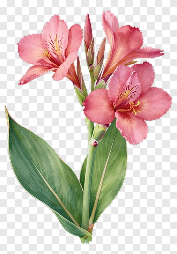 Pink Canna Flower With Green Leaves PNG