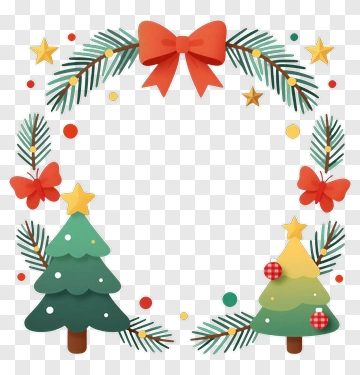Christmas Wreath With Pine Trees And Bow PNG