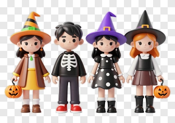 Four Children In Halloween Costumes PNG