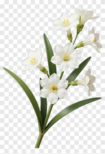 White Flower With Green Leaves PNG