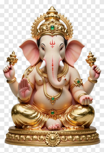 Ganesha Statue With Gold And Pink Accents PNG