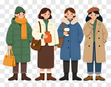 Four Friends In Winter Outfits PNG