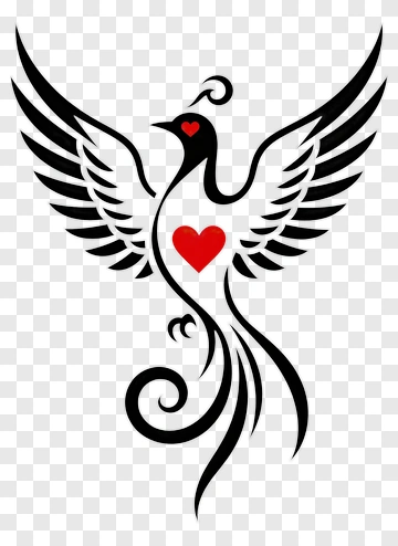 Black Phoenix With Red Heart PNG