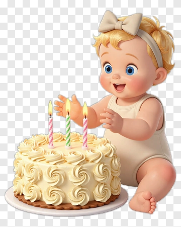 Baby Celebrating Birthday With Cake PNG
