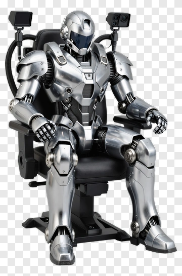Silver Robot In Tactical Armor PNG