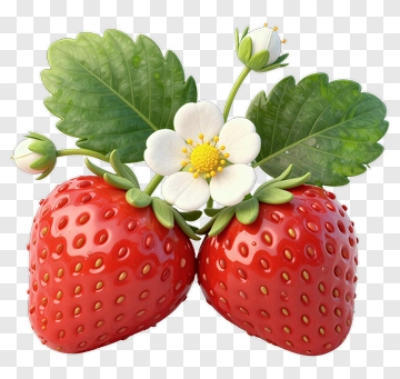 Two Strawberries With Flower And Leaf PNG