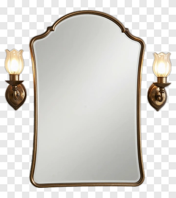 Arched Mirror With Brass Wall Sconces PNG