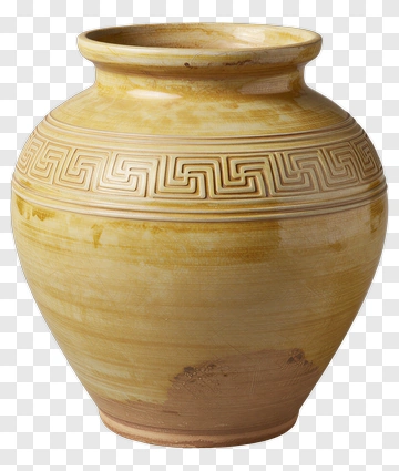 Yellow Glazed Ceramic Vase With Geometric Pattern PNG