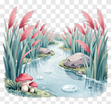 Mushrooms By The Stream PNG