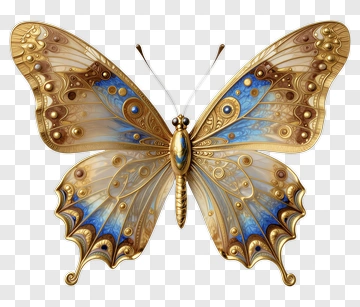 Ornate Gold And Blue Butterfly PNG