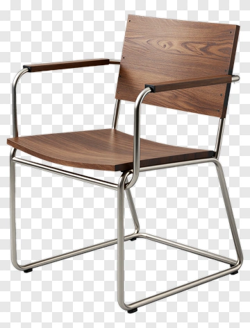 Modern Wooden Armchair With Metal Frame PNG