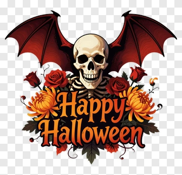 Happy Halloween Skull And Bat Design PNG