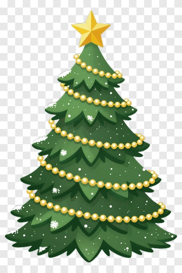 Decorated Christmas Tree With Star And Beads PNG