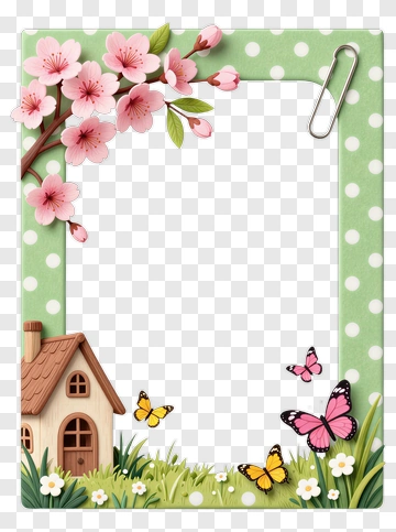 Cherry Blossom Frame With Butterflies PNG
