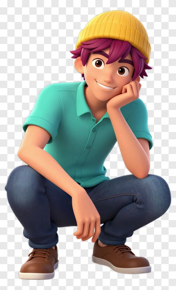 Cartoon Boy With Yellow Hat PNG