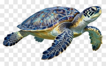 Sea Turtle With Blue And Yellow Shell PNG