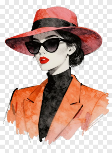 Woman In Red Hat And Orange Jacket PNG
