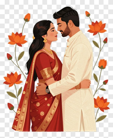 Couple In Traditional Indian Attire PNG