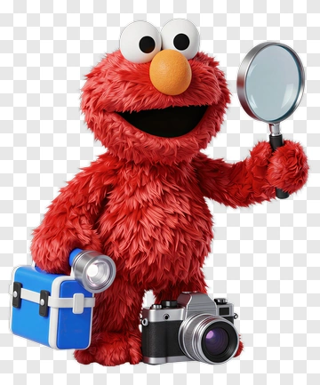 Elmo With Magnifying Glass And Camera PNG
