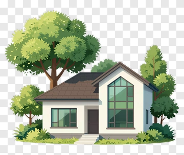 Cartoon House With Trees PNG