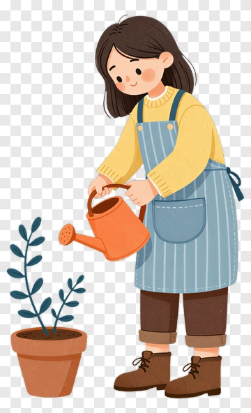 Girl Watering Plant With Watering Can PNG