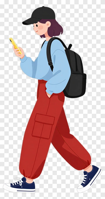 Woman Walking While Using Phone PNG