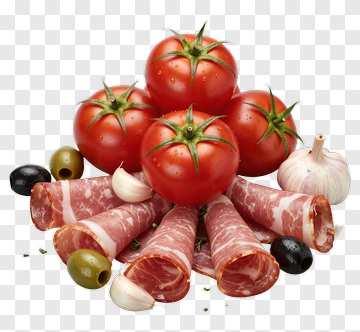 Fresh Tomato Prosciutto And Olive Platter PNG