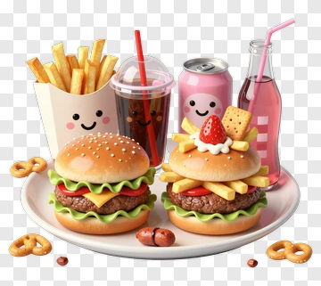 Cartoon Hamburger And Fries Set PNG