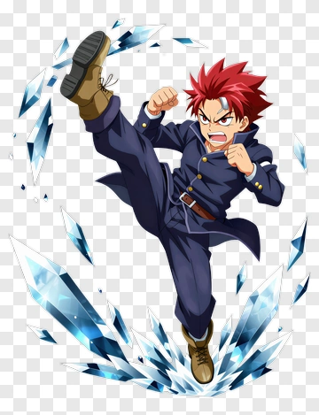 Red-haired Anime Character Kicking Crystals PNG