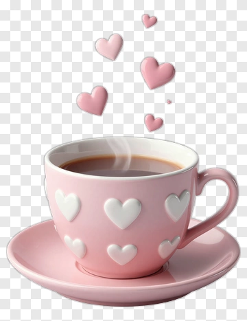 Pink Coffee Cup With Floating Hearts PNG