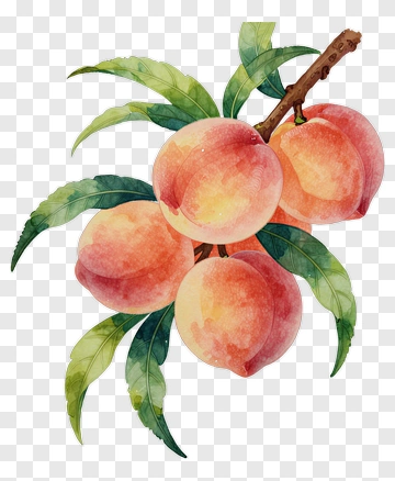 Watercolor Peach Branch With Leaves PNG