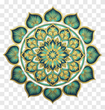 Teal And Gold Mandala Design PNG