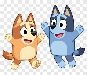 Bluey And Bandit Jumping Together PNG